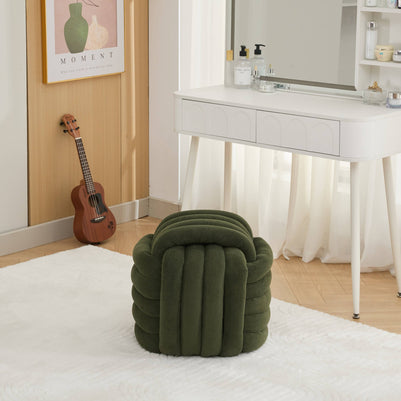 Chenille Knot Design Ottoman Makeup Stool Footstool, Green