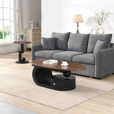 Luxury Nesting Coffee Table Set of 2,  Tables with Storage for Living Room, Oval and Round Table Set, Black Center Table, Cocktail Table, Side Table,  Large 47.24'', Small 19.69''