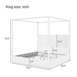 Modern Luxury Metal Canopy Bed with Tall Corduroy Upholstered Headboard