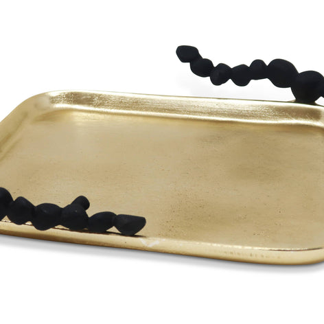 Gold Oblong Tray with Black Pebble Design