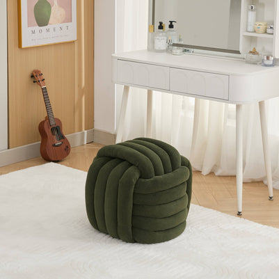Chenille Knot Design Ottoman Makeup Stool Footstool, Green