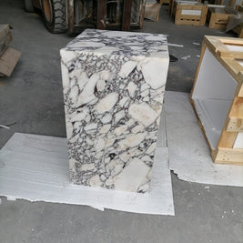 Calacatta Viola Marble Cube Design End Table - Polished 14x14x24