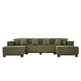 U-Shaped Sectional Sofa With RGB LED Light Strip And 6 Pillows
