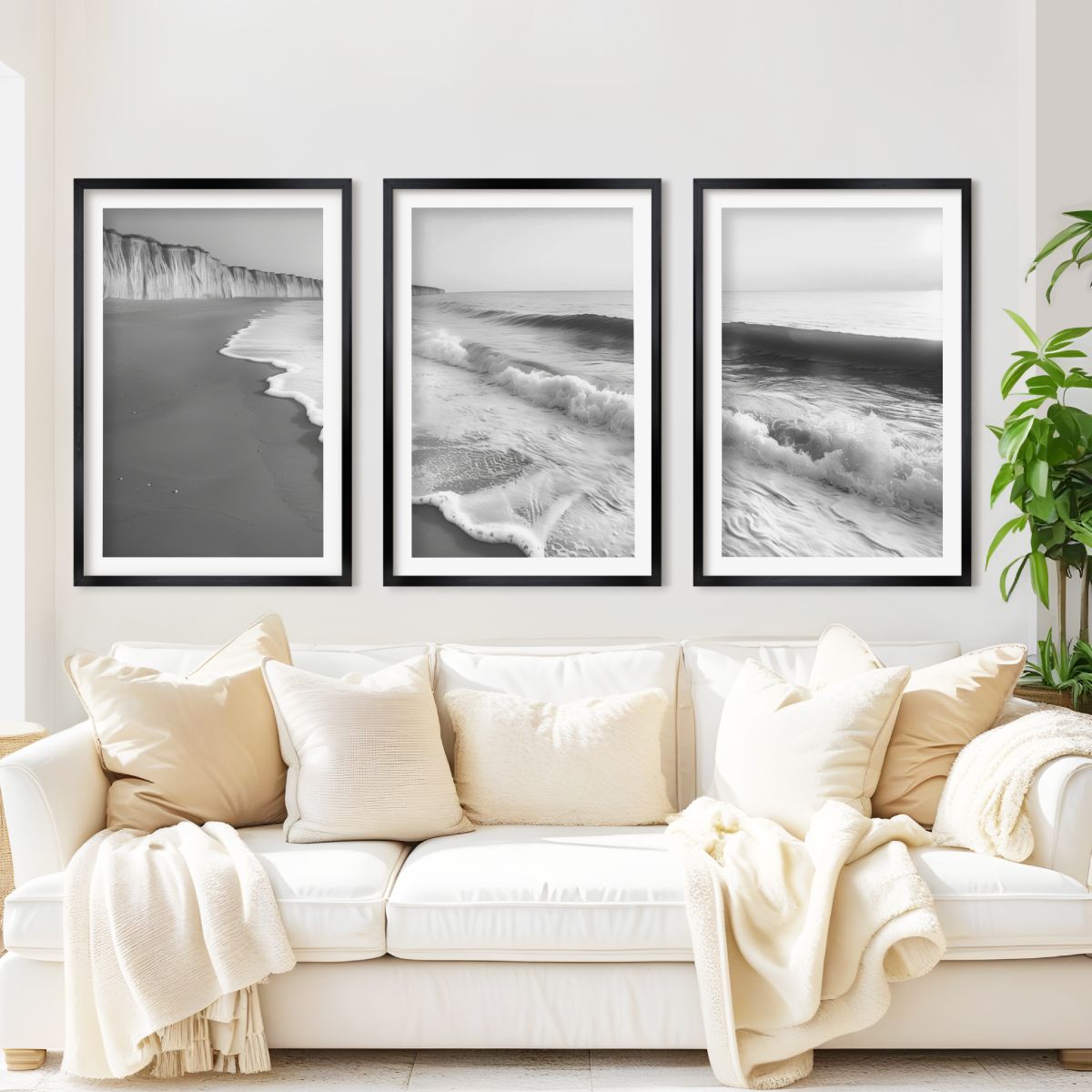 Coastal Wall Art – Black and White Ocean Waves and Cliffs