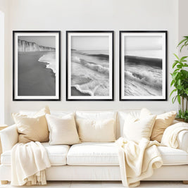 Coastal Wall Art – Black and White Ocean Waves and Cliffs