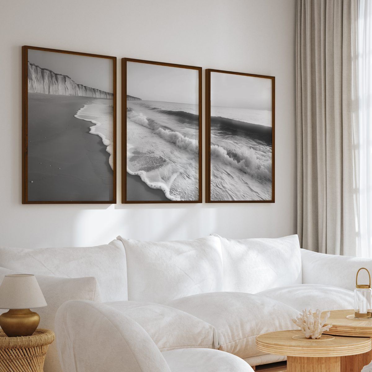 Coastal Wall Art – Black and White Ocean Waves and Cliffs