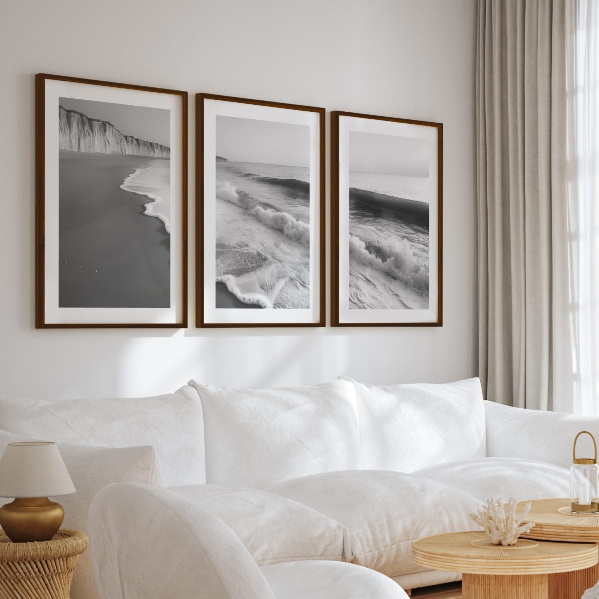 Coastal Wall Art – Black and White Ocean Waves and Cliffs