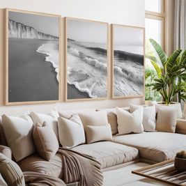 Coastal Wall Art – Black and White Ocean Waves and Cliffs