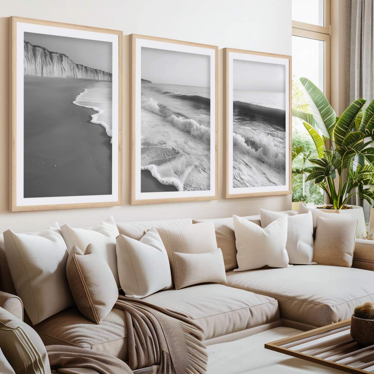 Coastal Wall Art – Black and White Ocean Waves and Cliffs