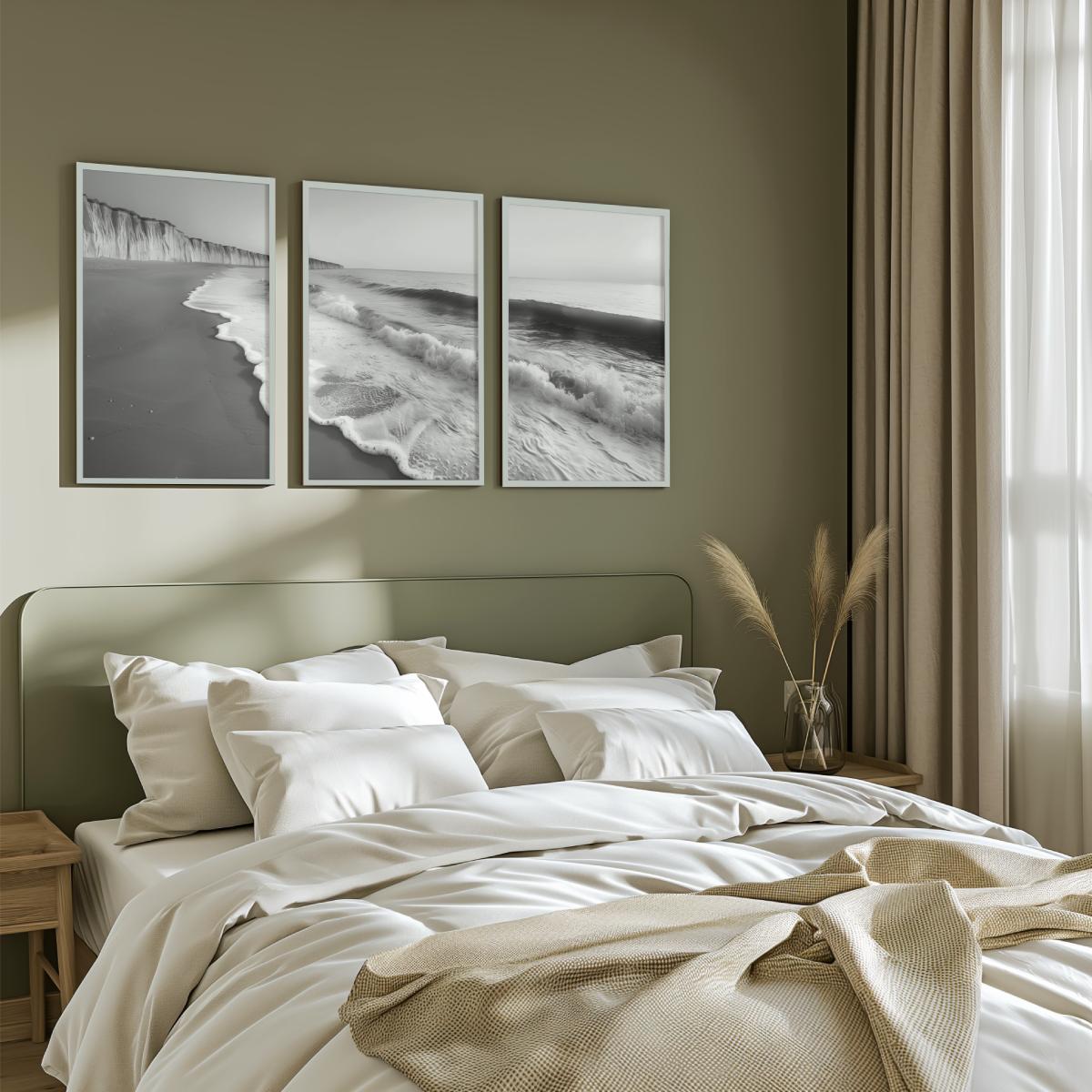 Coastal Wall Art – Black and White Ocean Waves and Cliffs