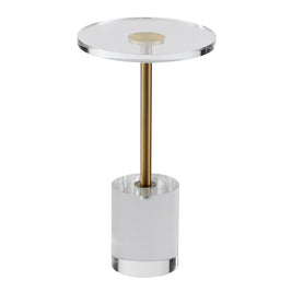 Clear Acrylic End Table, Acrylic Side Table with a Solid Base, 11.9 x 11.9 inch Round Tabletop, 21.4 inch High, for Coffee, Drink, Food, Snack used in Living Room, Bedroom, and Study