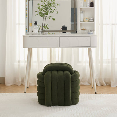 Chenille Knot Design Ottoman Makeup Stool Footstool, Green