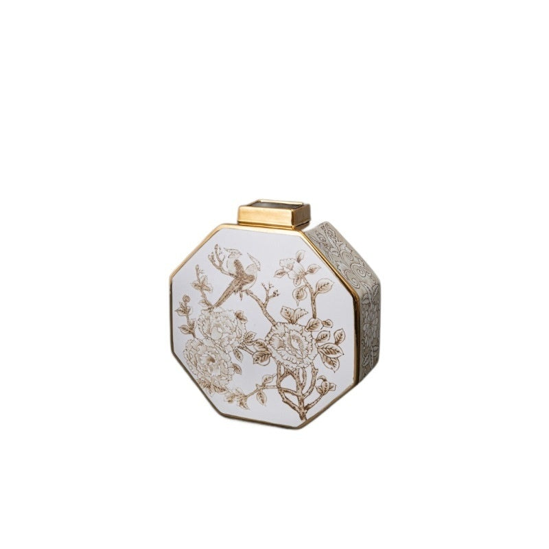 Modern Chinese Gilded White Porcelain Tabletop Vase