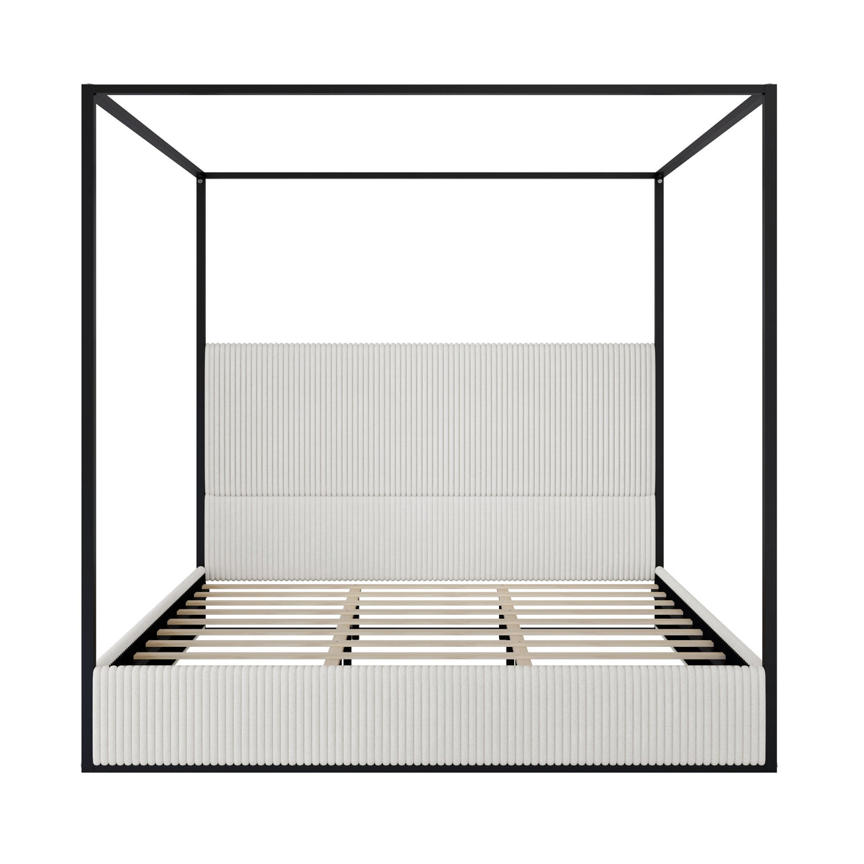 Modern Luxury Metal Canopy Bed with Tall Corduroy Upholstered Headboard