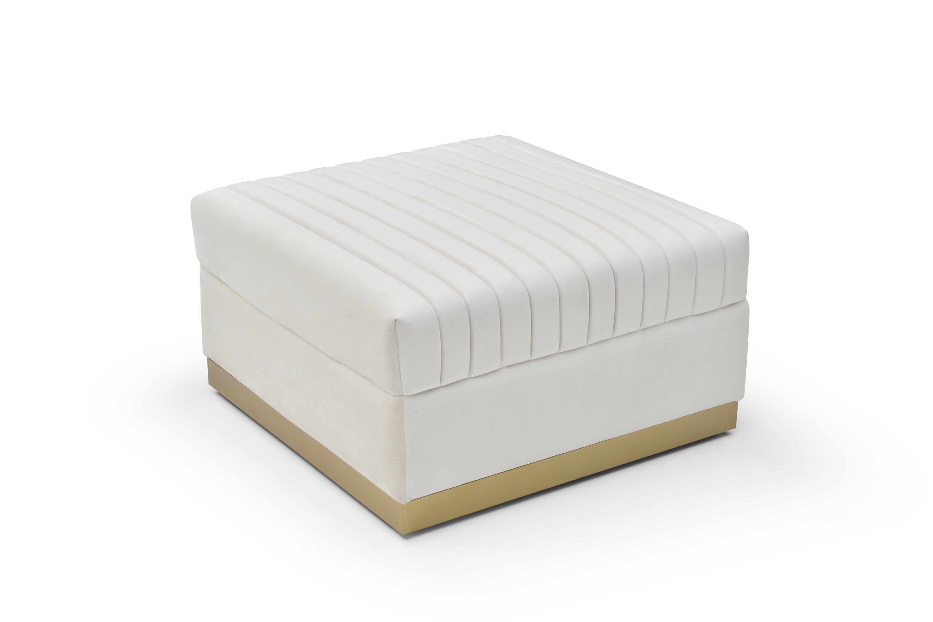 Contemporary Channel Tufted Velvet Big Ottoman Upholstered Foot Rest, Beige
