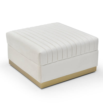 Contemporary Channel Tufted Velvet Big Ottoman Upholstered Foot Rest, Beige