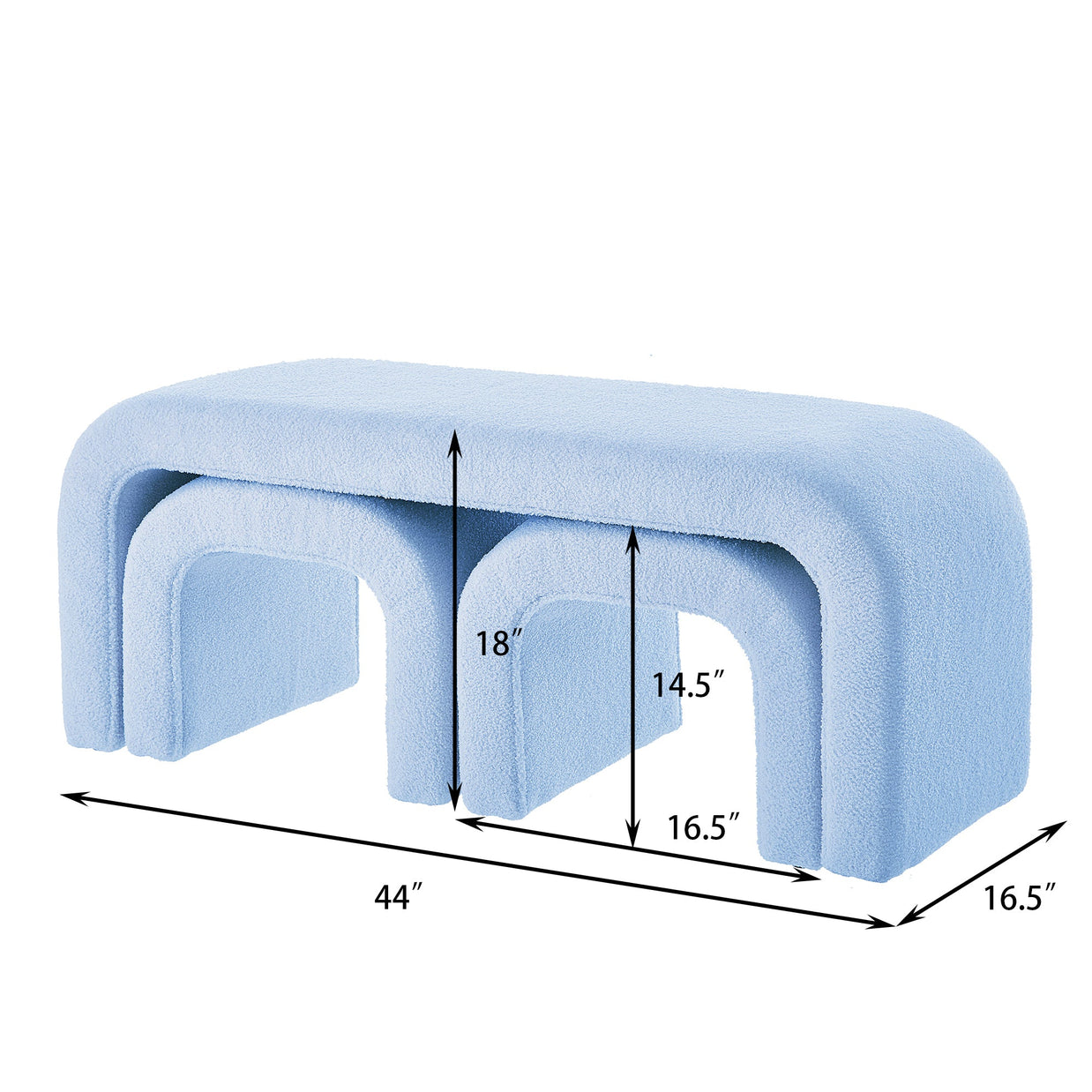Set of 3 U-Shaped Modern Bench Teddy Ottoman Bench for Entryway, Bedroom End