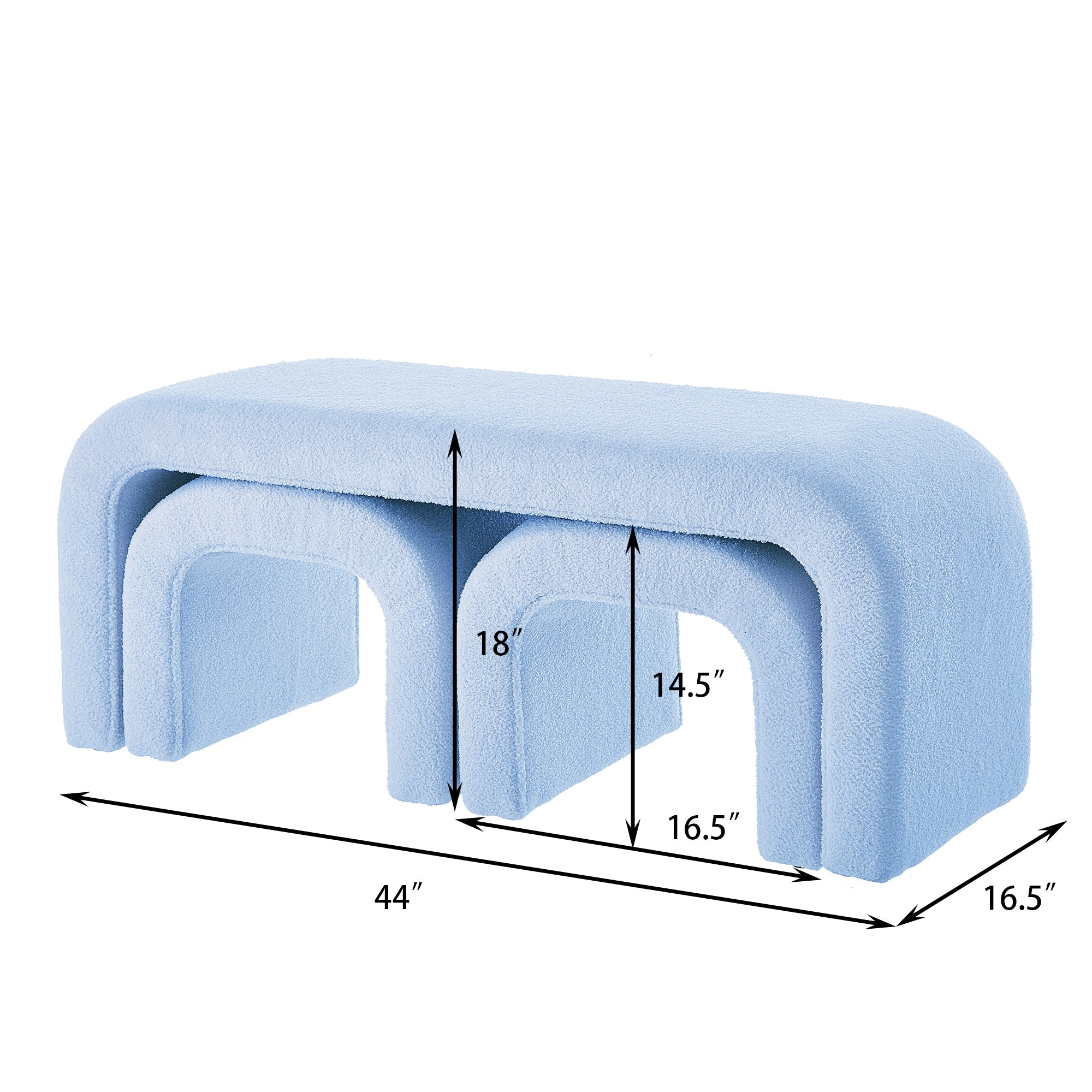 Set of 3 U-Shaped Modern Bench Teddy Ottoman Bench for Entryway, Bedroom End
