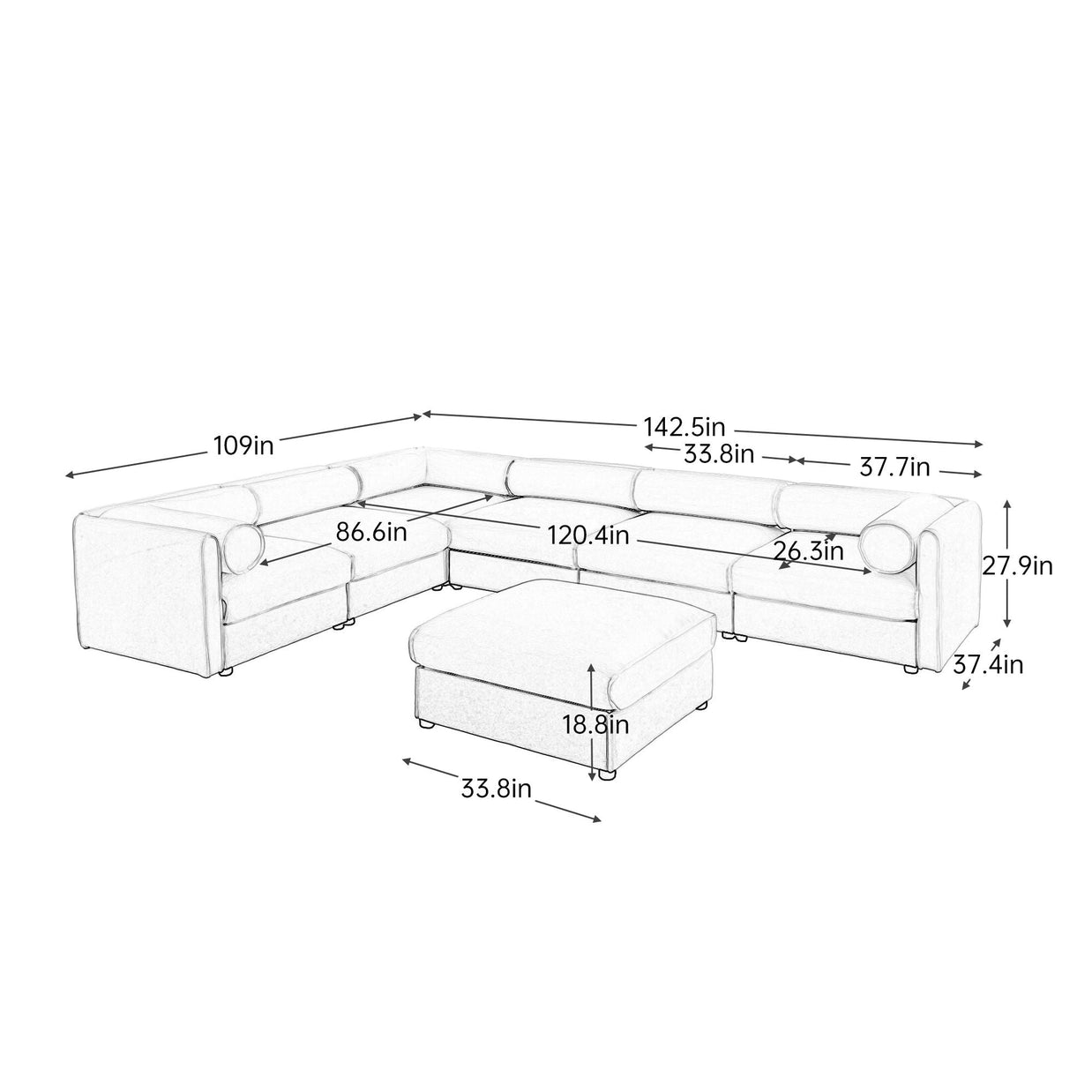 Contemporary Elegant Sofa With Storage And Ottoman