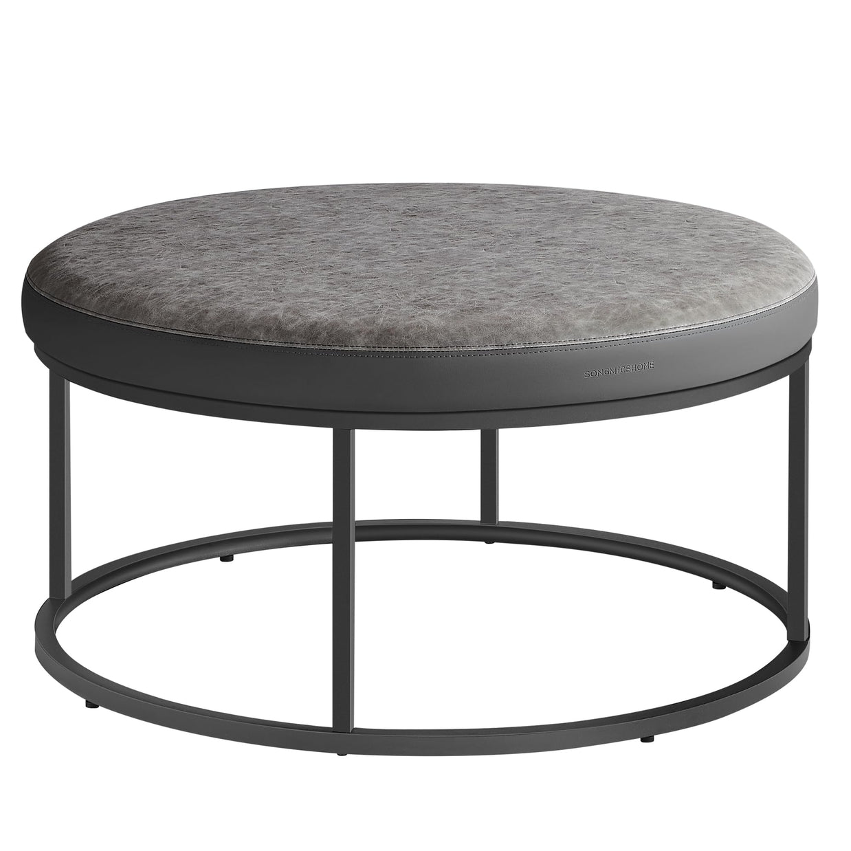 SONGMICS HOME LUIZ Collection - Ottoman Round Coffee Table Footstool Reversible Top Padded Seat Side Table Minimalist Steel Frame Max. Load 660 lb for Living Room Dove Gray ULOM078G01