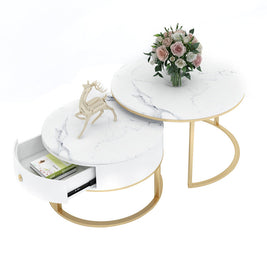 Modern Minimalist Slate Round Coffee Table Combination