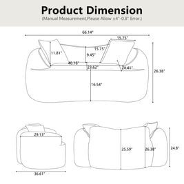 Curved 2 Person Compress Sofa With Armrests, Includes Pillows