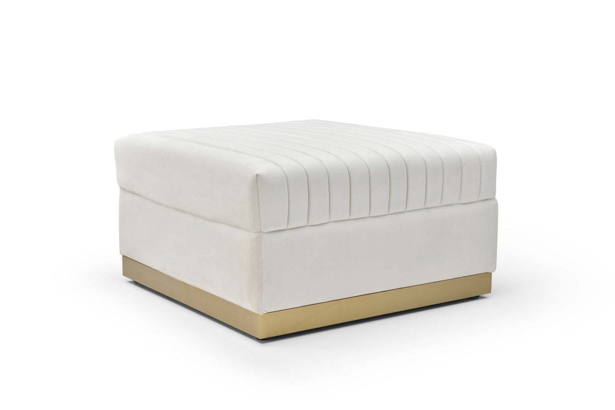 Contemporary Channel Tufted Velvet Big Ottoman Upholstered Foot Rest, Beige