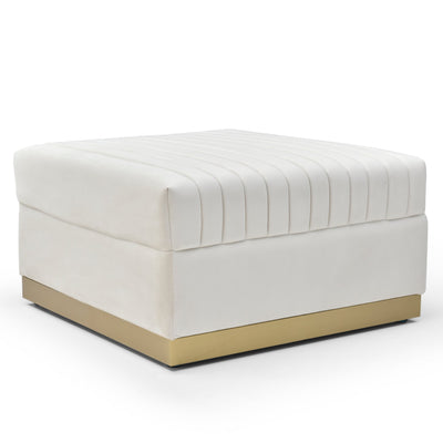 Contemporary Channel Tufted Velvet Big Ottoman Upholstered Foot Rest, Beige