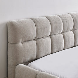 Modern Queen Size Upholstered Bed Frame with Headboard, Thick Chenille Fabric, Beige