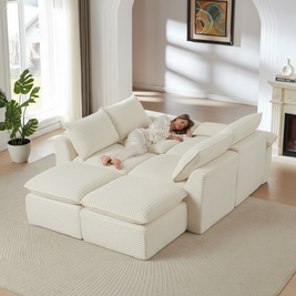 Sectional Sofa Cloud Modular Corduroy White 6 Seat 101 In Sponge Fill