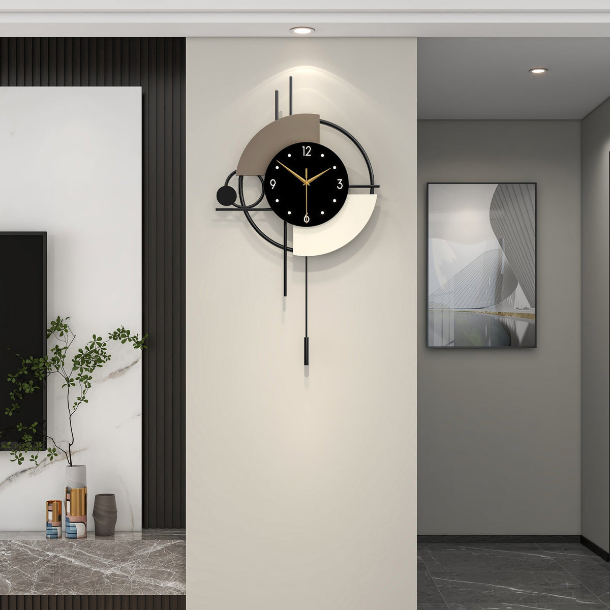 Modern Metal Wall Clock Geometric Decorative Pendulum Home Decor