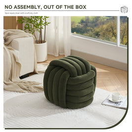 Chenille Knot Design Ottoman Makeup Stool Footstool, Green
