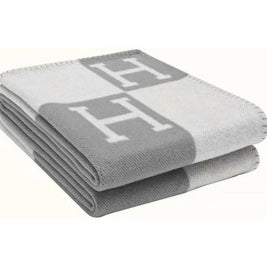 Monogram Pattern Reversible Throw Blanket: Gray