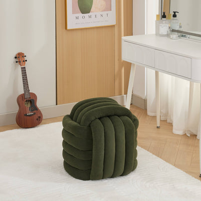 Chenille Knot Design Ottoman Makeup Stool Footstool, Green