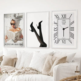 Elegant Glam Wall Art: Fashion Girl, Heels. Set of 3 Prints