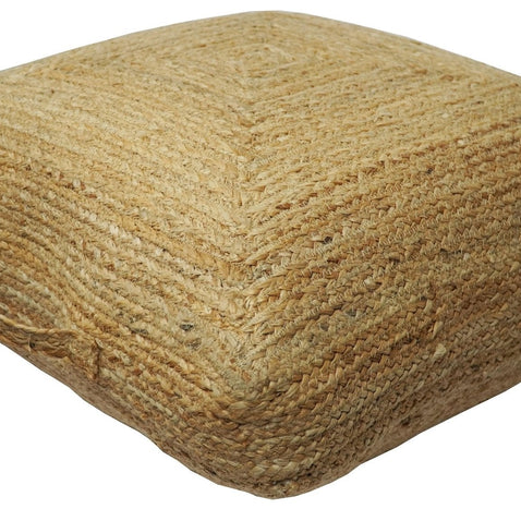Modern Style Hand Braided Gold Jute Square Pouf