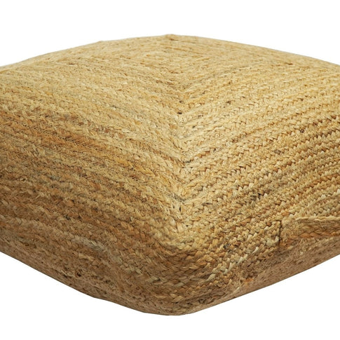 Modern Style Hand Braided Gold Jute Square Pouf