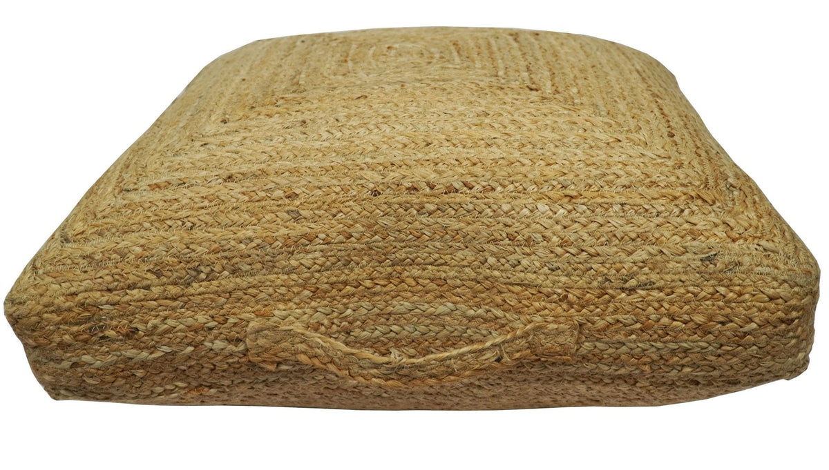 Modern Style Hand Braided Gold Jute Square Pouf