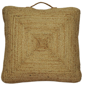 Modern Style Hand Braided Gold Jute Square Pouf