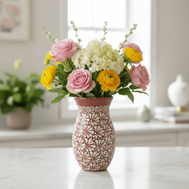 Handmade Talavera Vase | Brown & White Relief Pottery
