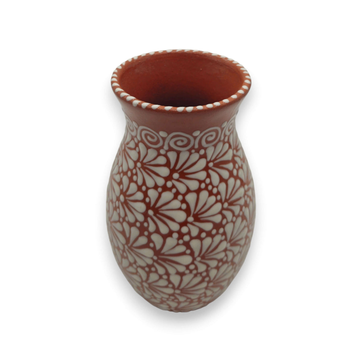 Handmade Talavera Vase | Brown & White Relief Pottery