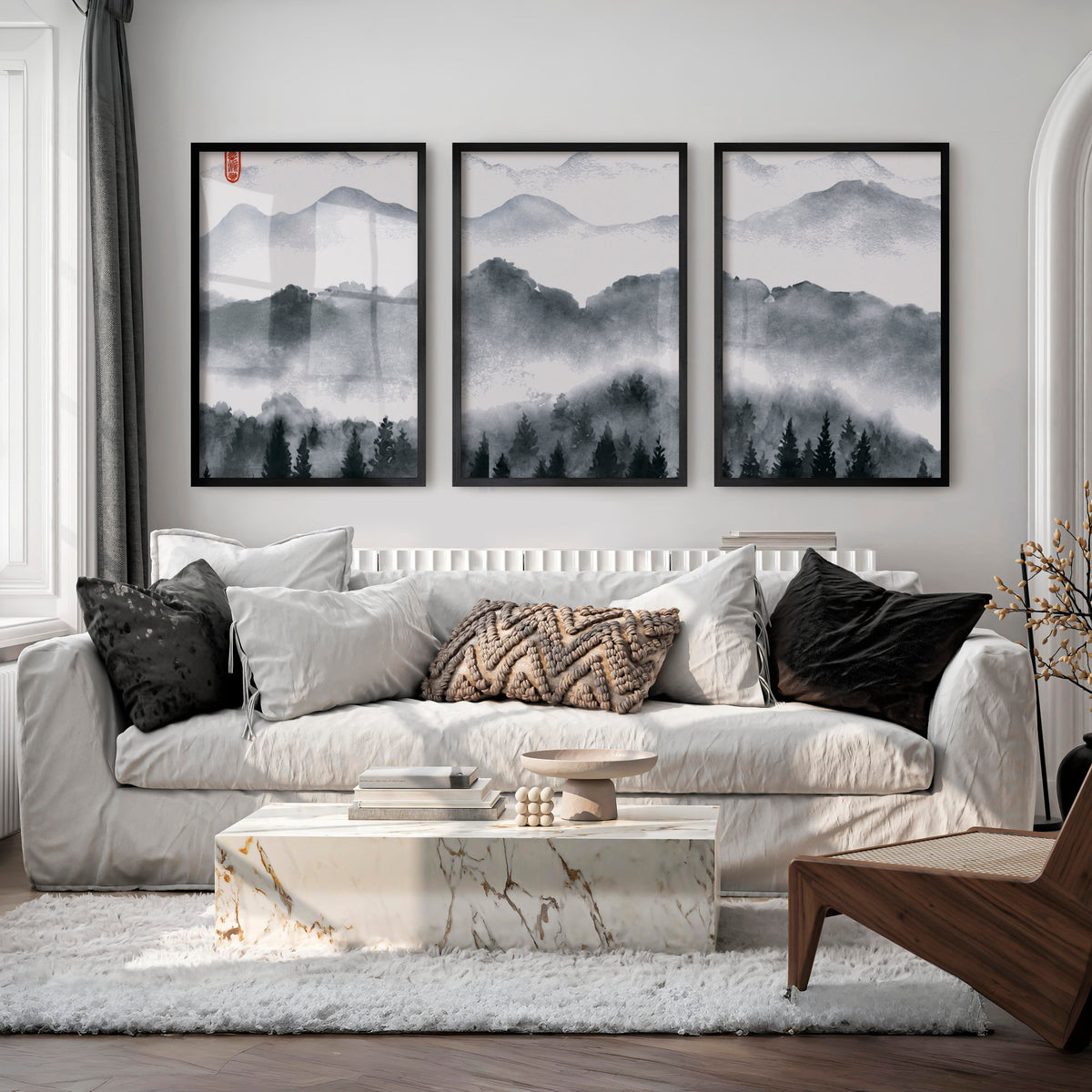 Japanese Art Set Featuring Rolling Hills
