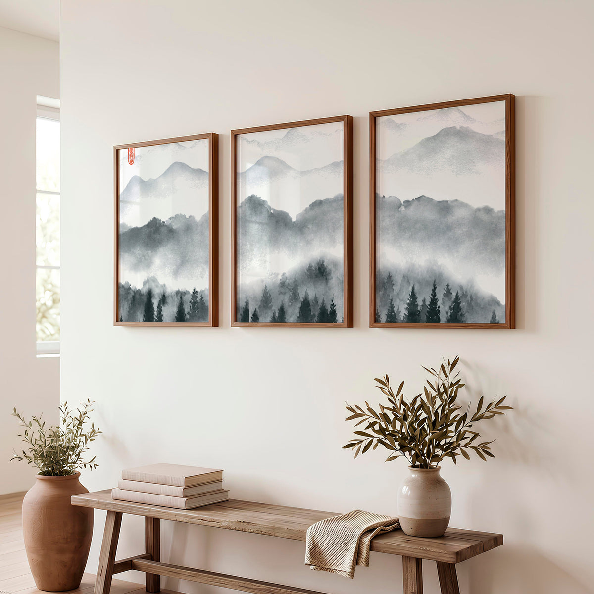 Japanese Art Set Featuring Rolling Hills