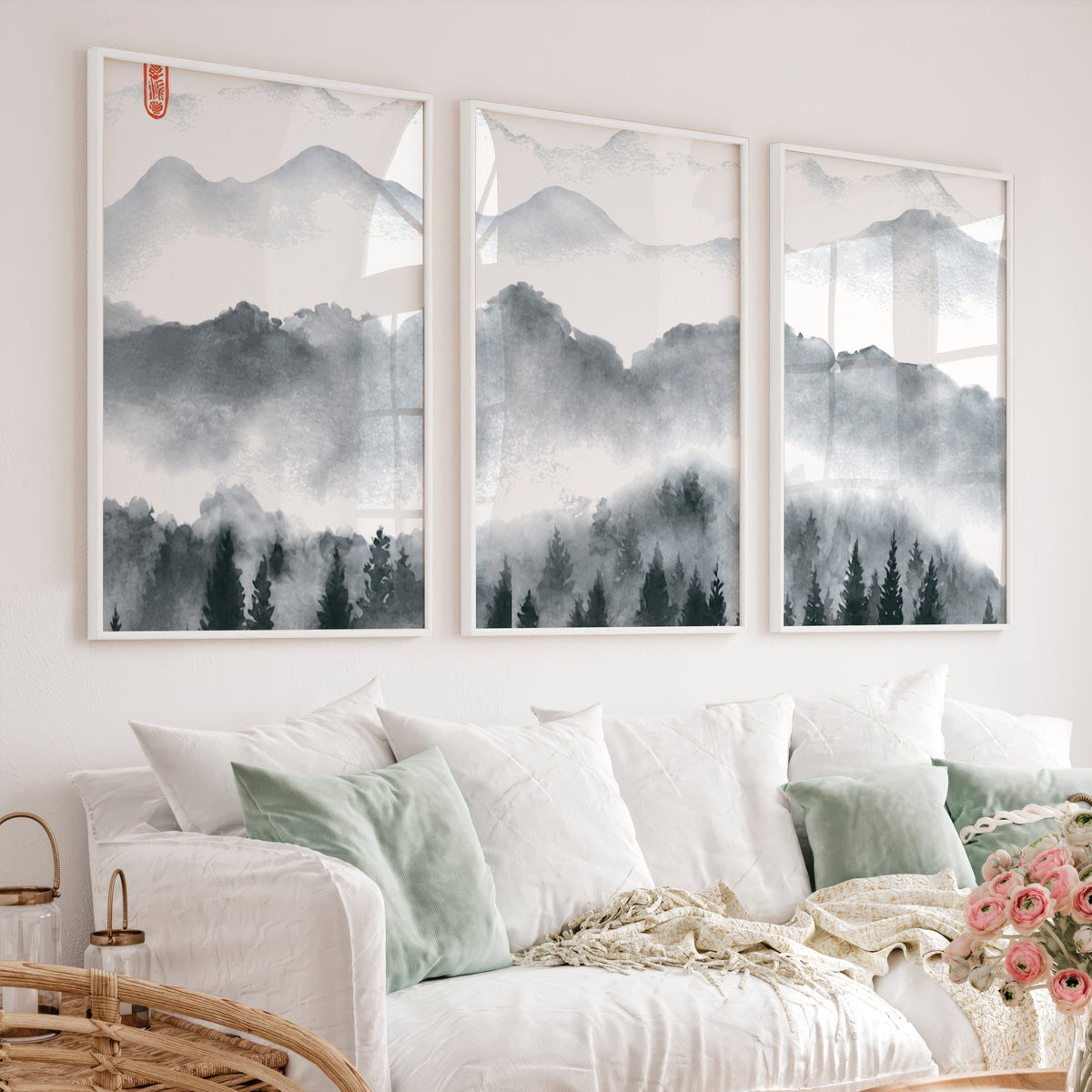 Japanese Art Set Featuring Rolling Hills