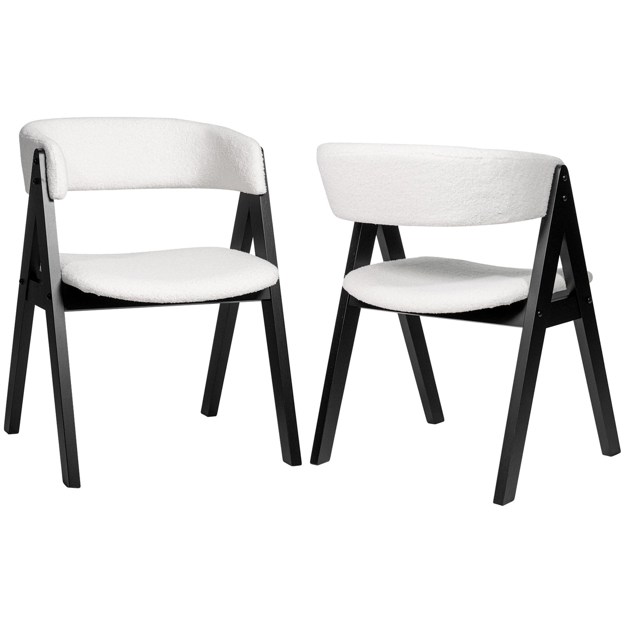 Wooden Dining Chair Set of 2 Mid-Century Modern Sherpa Upholstered Kitchen Dining Room Chairs