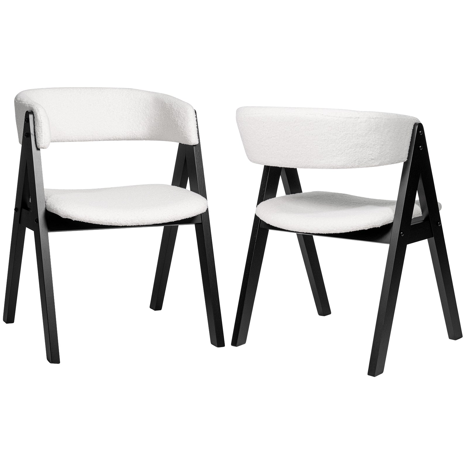 Wooden Dining Chair Set of 2 Mid-Century Modern Sherpa Upholstered Kitchen Dining Room Chairs
