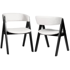Wooden Dining Chair Set of 2 Mid-Century Modern Sherpa Upholstered Kitchen Dining Room Chairs