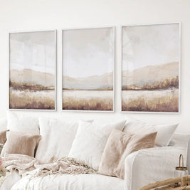 Neutral Beige Brown Landscape Tryptich. Set of 3 Art Prints