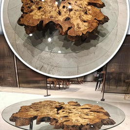 Olive Wood Rustic Coffee Table Featured Glass On Top