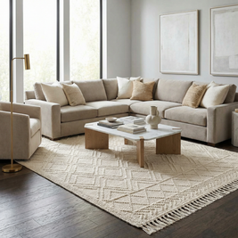 Ramsbury Beige Trellis Wool Rug